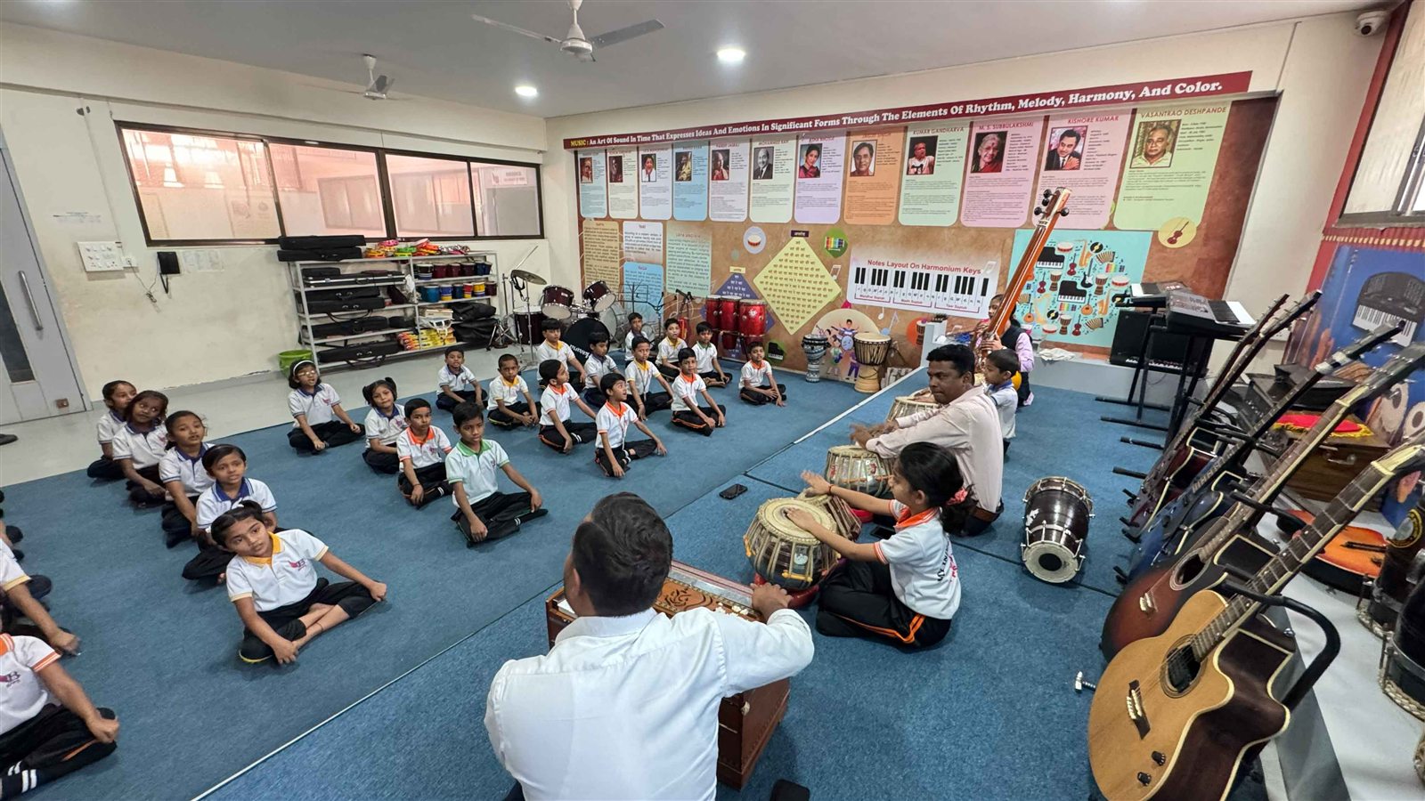 BPPS students learning Indian music and instruments